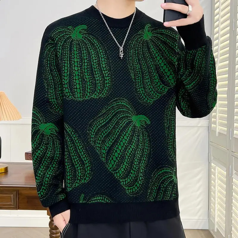 Autumn/Winter Warm Pumpkin Printed Sweater Mens Fashion Knitted Pulled High End Mens Christmas Sweater 240829