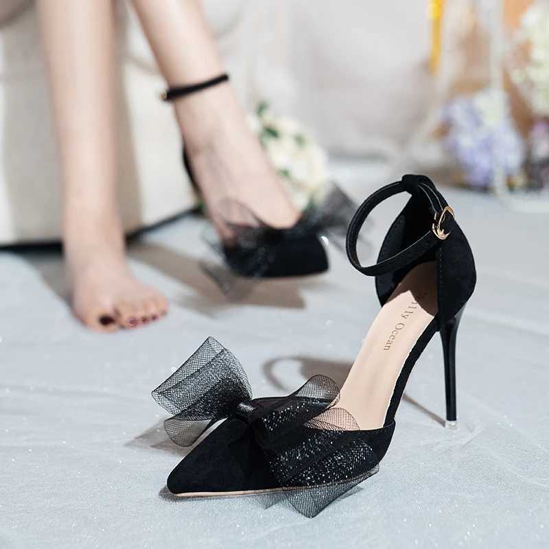 High Quality Tulle Bow Heels Designer Stiletto High Heels Womens Pump Wedding Shoes Bridal Womens Party Ball Shoes Large Size 44 45 T241024
