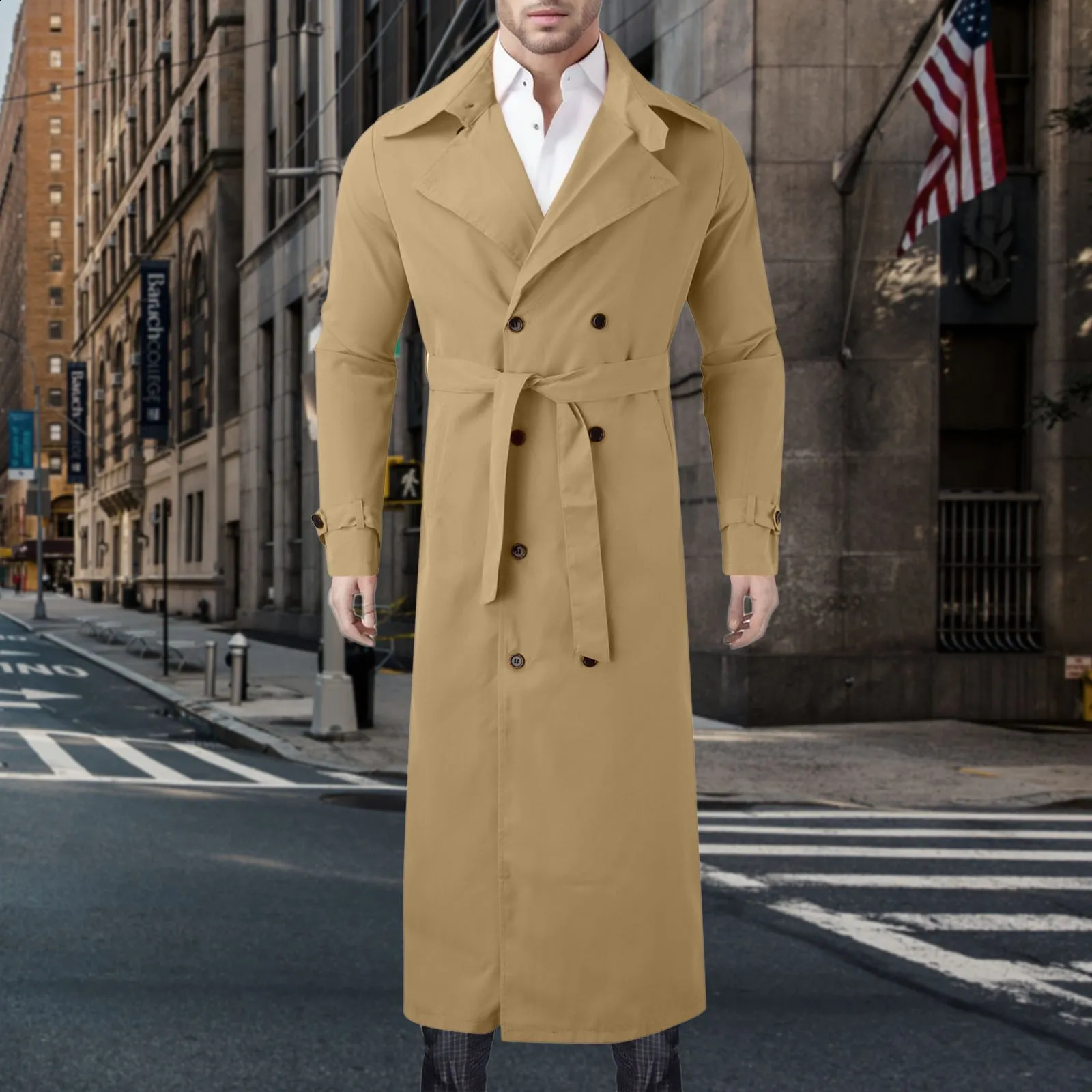 Winter black gentlemans jacket with belt mens elegant long jacket loose wool trench coat used for cold wool lined clothing 240829