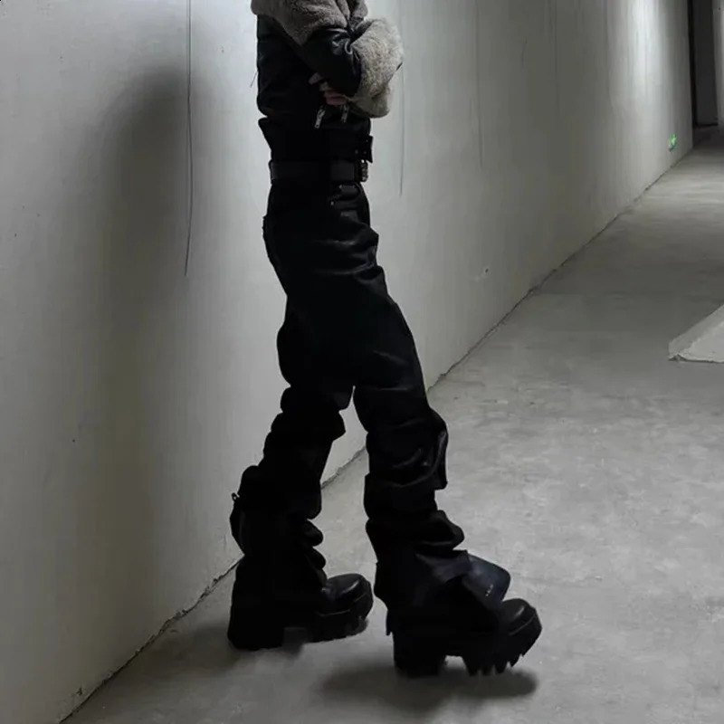 Y2k Streetwear Wax Leather Strecth Jeans for Men and Women Ropa Hombre Baggy Flare Pants Oversized Straight Denim Trousers 240826Z