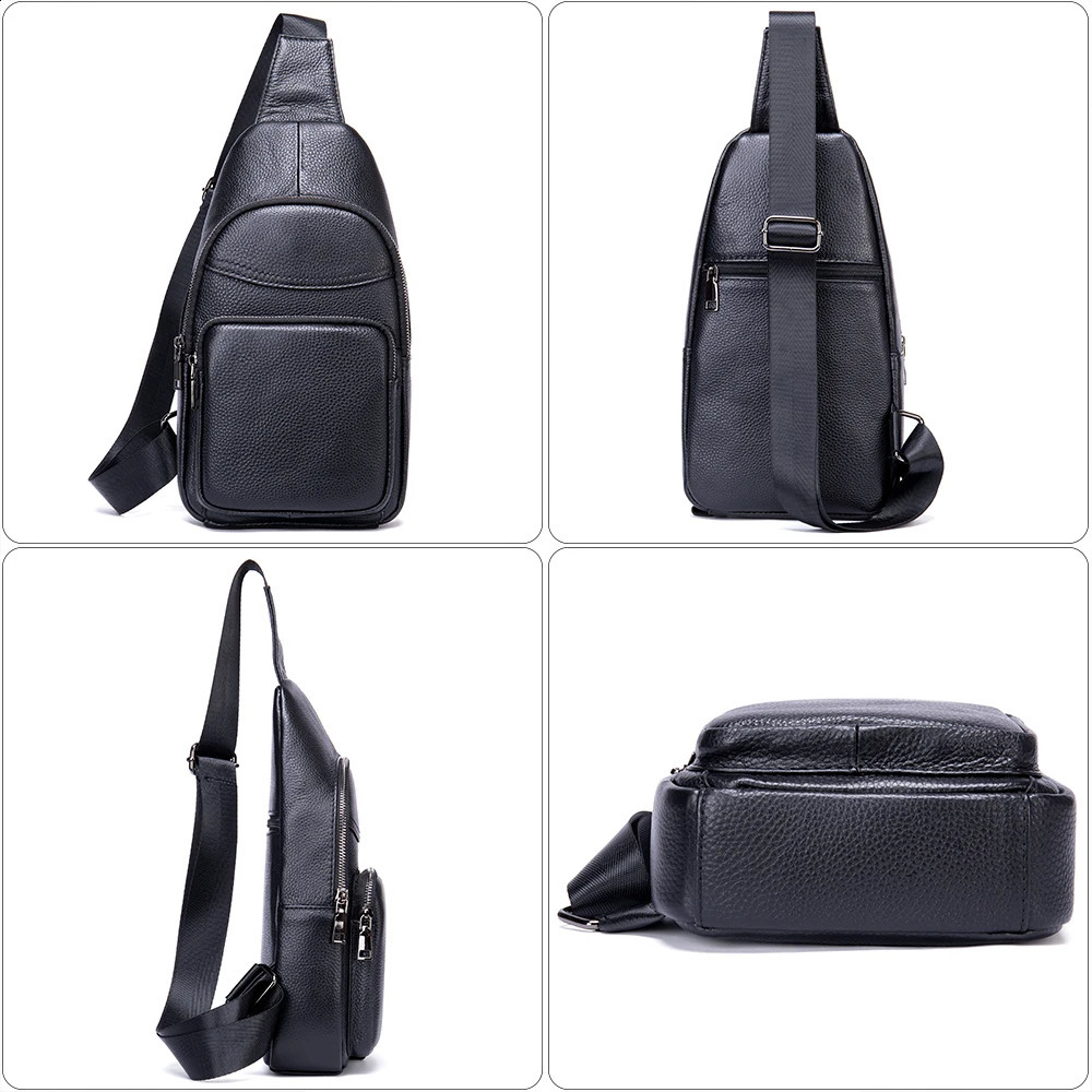 WESTAL Cowhide Genuine Leather Sling Bag Men Chest Bag Casual Traveling Chest Pack Black Mens Shoulder Bags er 240829