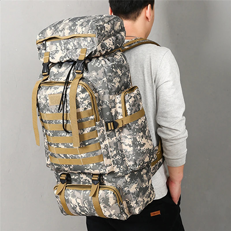 80L Waterproof Camouflage Tactical Backpack Large Capacity Mens Backpack Camping Backpack Outdoor Mountaineering Bag 240829