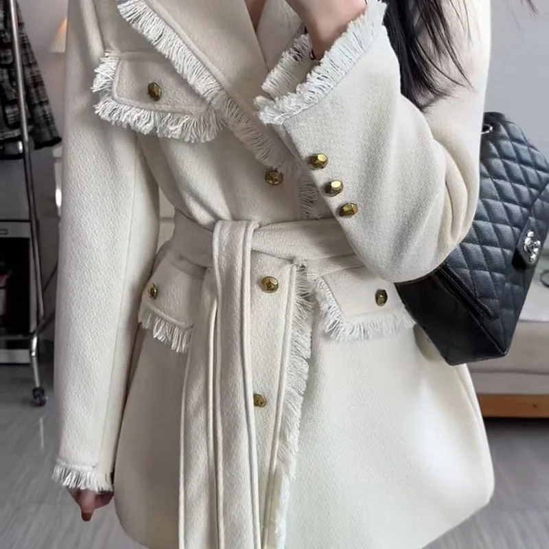 womens Korean tweed suit jacket Little perfume Autumn winter warm pad jacket Thick womens casual wool trench coat 240828