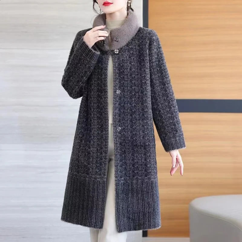 Autumn and winter mink jacket womens high-end plus size 6XL wool coat middle-aged and elderly mother collar jacket womens fashionable top 240828