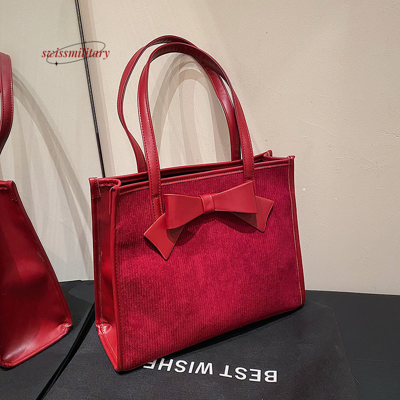 Swissmilitary Bow red hand-held one shoulder large capacity tote for women 2023 new underarm niche wedding bride bag #30