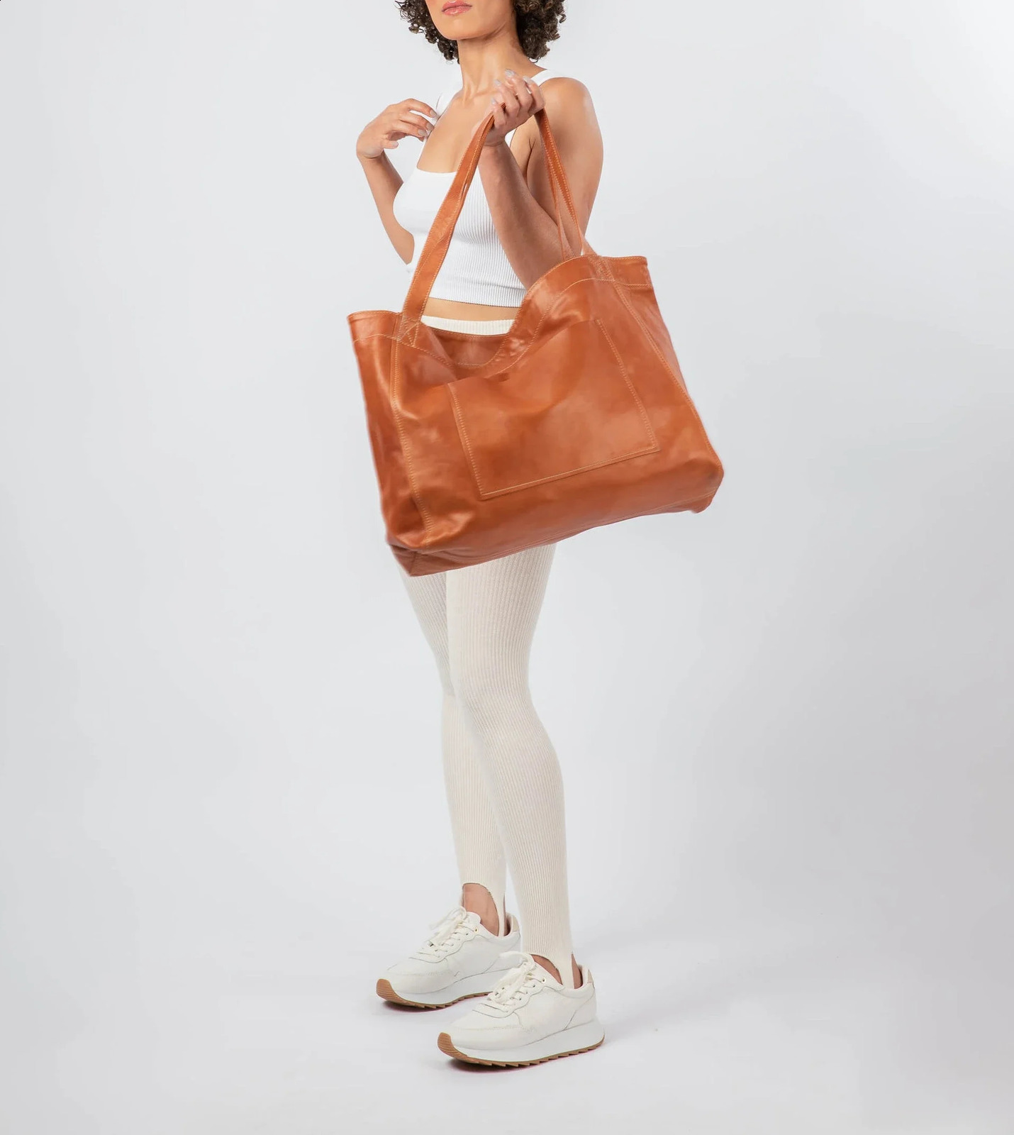 DHlanhai Soft Leather Maxi Tote Cognac Women Oversized Portable Travel Shoulder Bag Supersized Sports Handbags Perfect for Every-day Use 240829