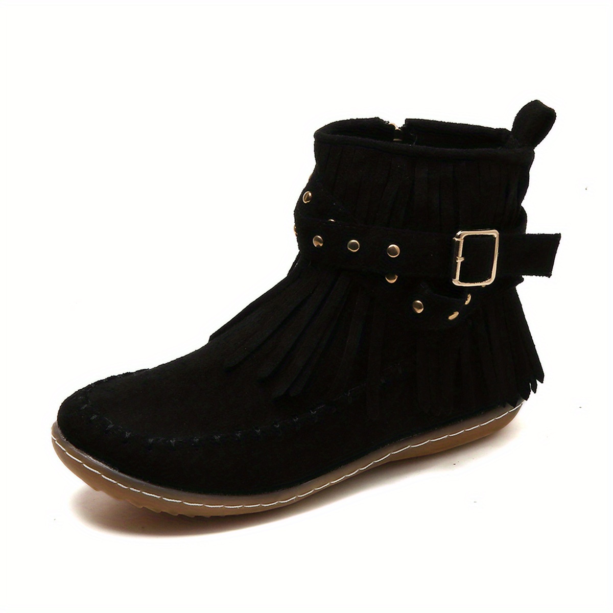 Fashion Comfortable Women's Tassel Short Boots with Metal Beads and Side Zipper Size 36-43