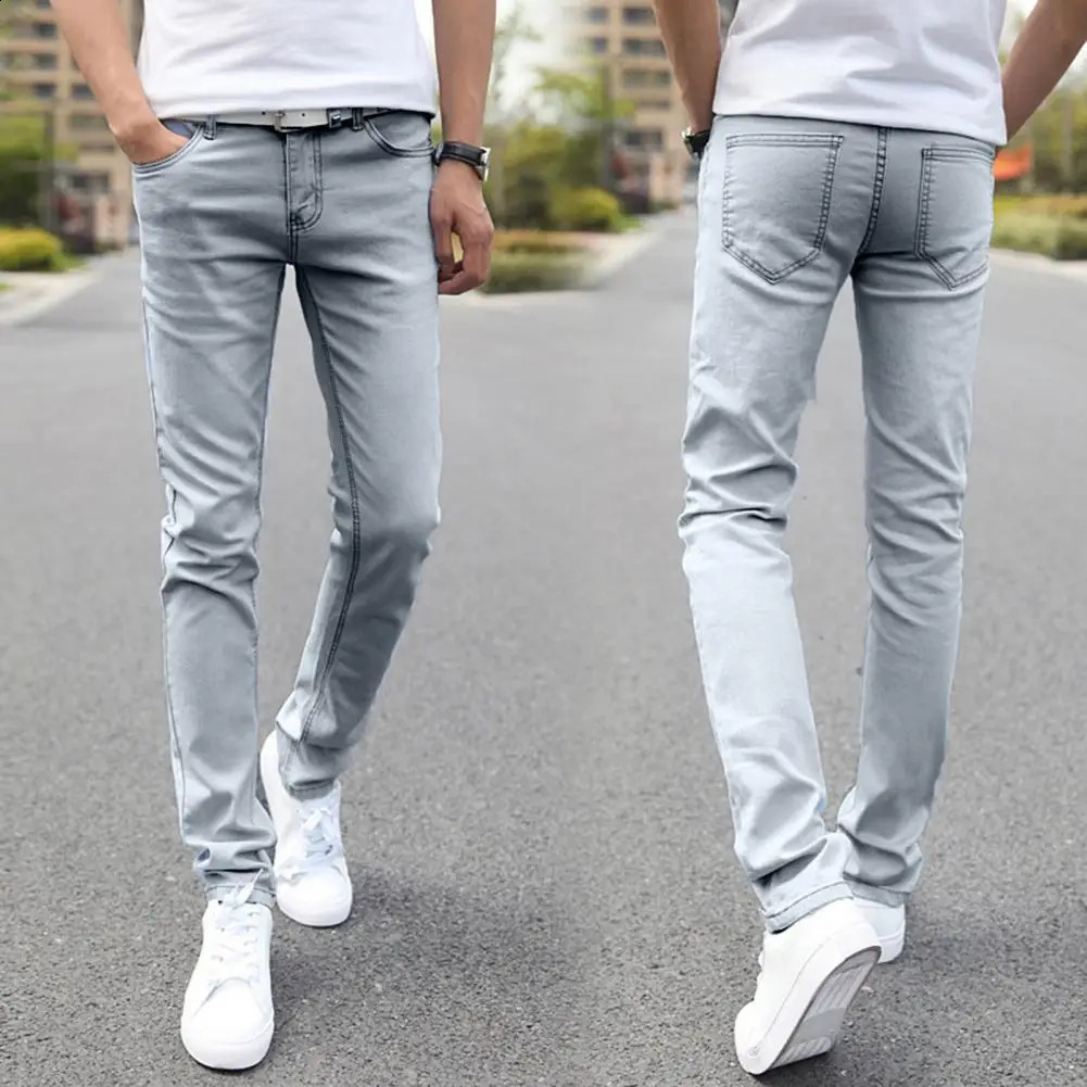 Simple Skinny Jeans SkinTouch Slim Fit Pencil Denim Trousers Zipper Button Fly Straight Leg Long Male Clothing 240826Z