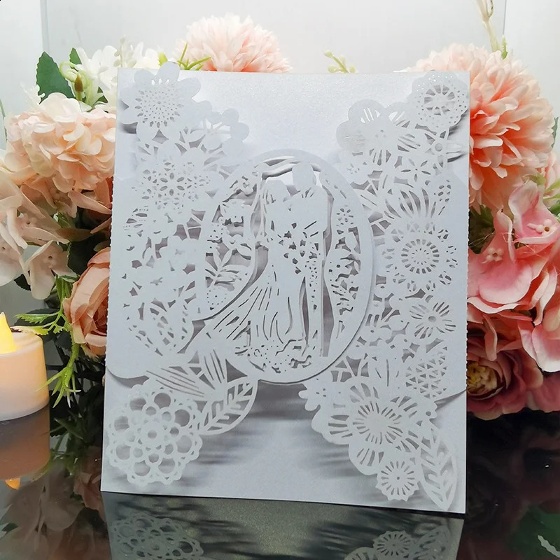 50pcs Wedding Invitations Card Bride Groom Flowers Pocket Invitation Greeting Card Wedding Mariage Party Supplies Decorations 240829