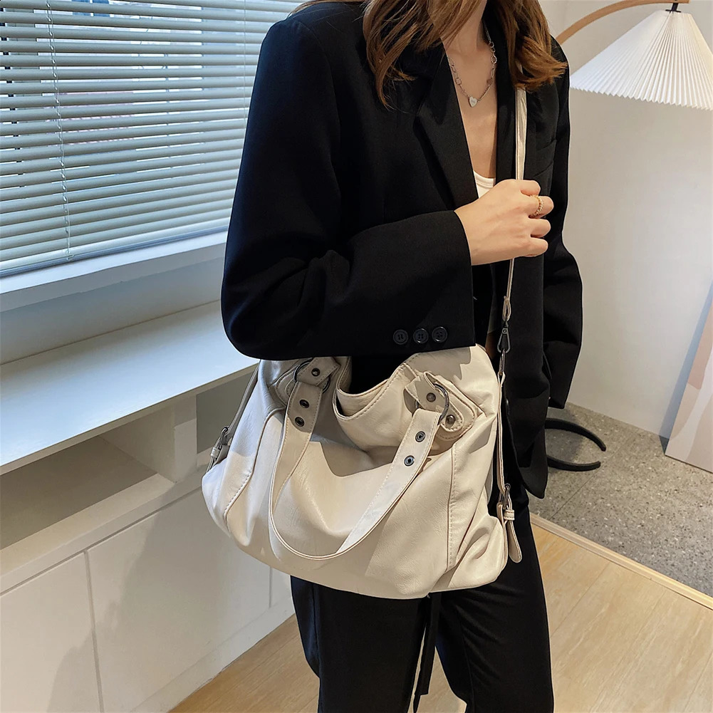 Retro soft leather handbag for women large capacity cross body shoulder bag ner womens top simple party 240828