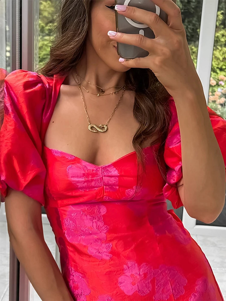 Printed Mini Dresses Sexy Short Puff Sleeve Backless Knotted Zipper Female Dress Club Evening Party Bodycon Lady Prom Robe 240828