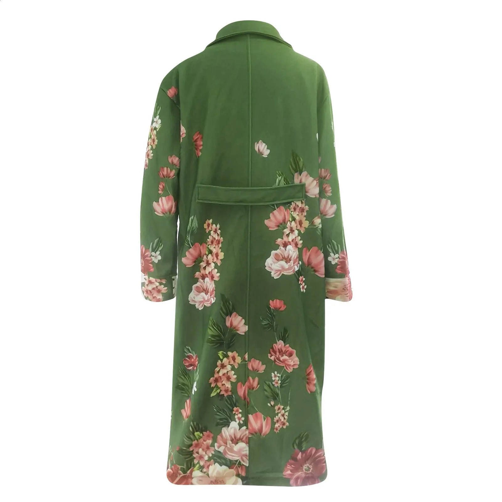 Womens wool coat fashionable casual long sleeved lapel coat retro floral print double chest coat green 240828