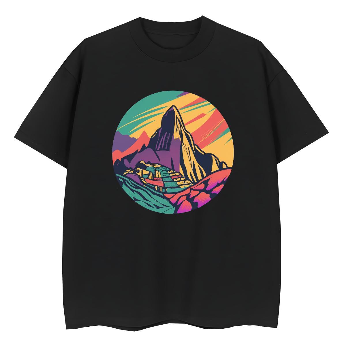 Loose fit Couples T Shirts 230g Cotton mountains Casual Sport T shirt Comfortable Black Oversized Tops