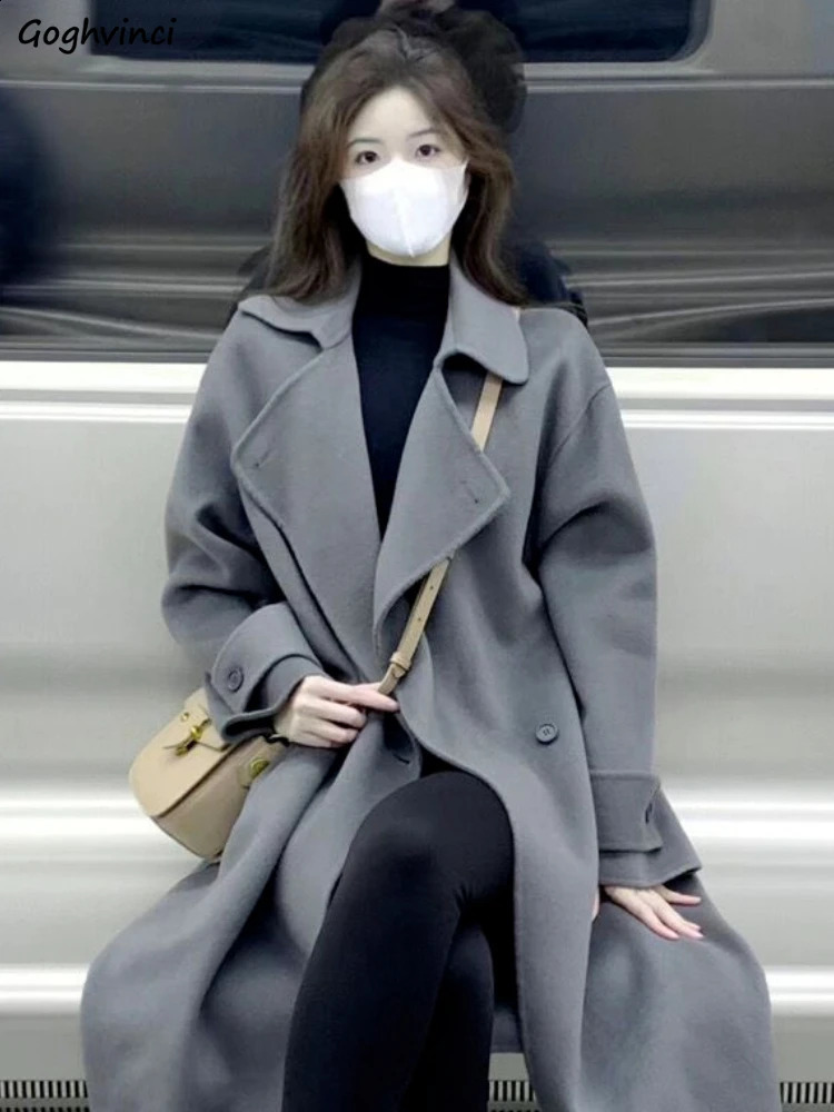 X-long blend womens solid elegant jacket Korean style comfortable office womens classic fully matched Harajuku clothing daily trend fashion autumn 240