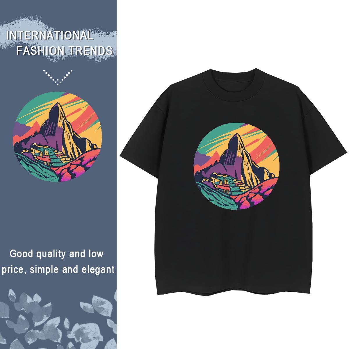 Loose fit Couples T Shirts 230g Cotton mountains Casual Sport T shirt Comfortable Black Oversized Tops