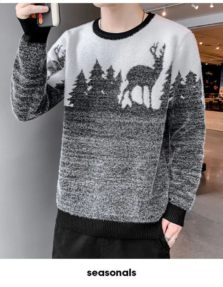 autumn and winter mens Korean version trend O-neck long sleeved sweater for teenagers to win fashion fully matched with SlimSweaters 240829