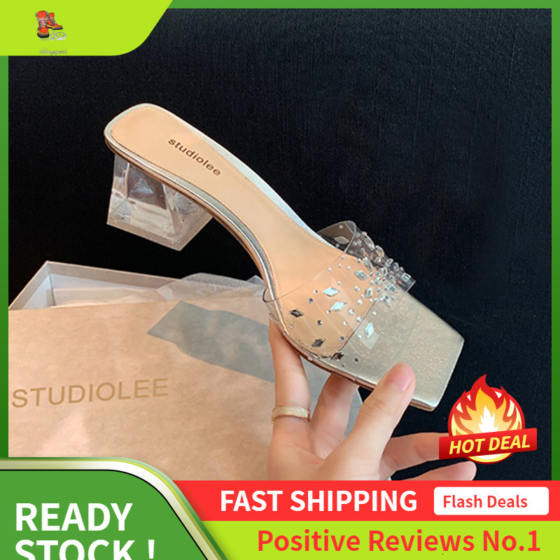 Ddmysports Grape Mom Thick Eel Square Ead Women S Spring And Summer Simple Crystal One Word Belt Cool Slippers For OUTDOOR