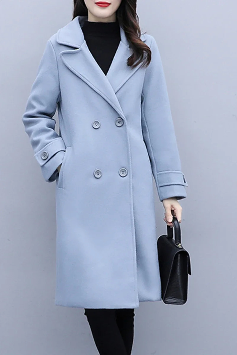 Womens Wool Coat Korean Edition Set Collar High end Hepburn Style Coat Womens Elegant Edition Wool Coat 240828
