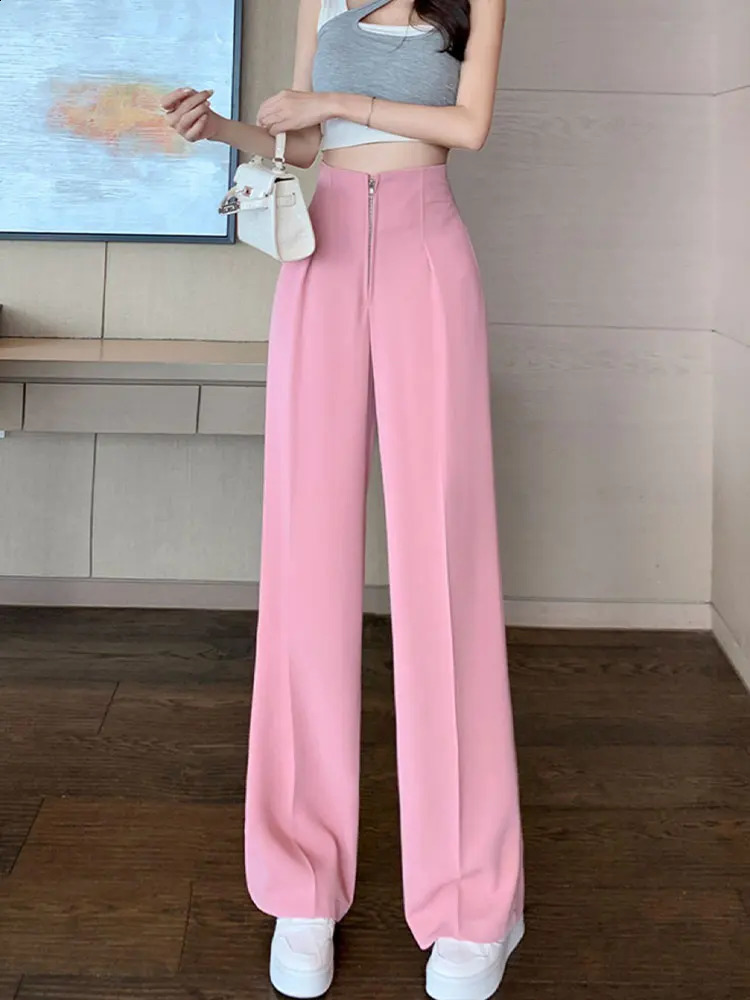 JXMYY Pure Relief High Waist Zipper Loose Pullband Thin Womens Wide Leg Straight Set Ultra Edition Trouser 240827