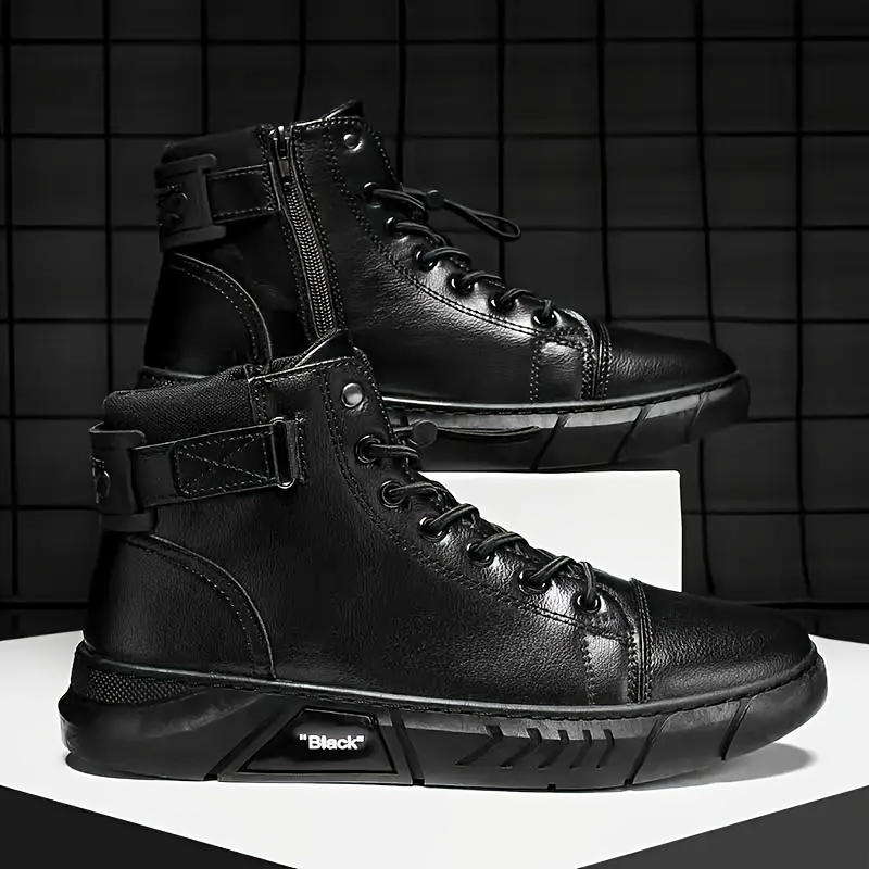 Comfortable solid color lace-up boots for men - Non-slip, breathable, easy-on and off design with hook and loop closure, soft insole and waterproof up