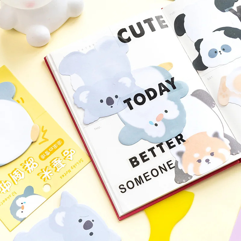 30 Pcspack Assorted Animals Sticky Notes Cute Patterns Kawaii SelfSticky Memo Pad for School Office Home Kids Students 240828