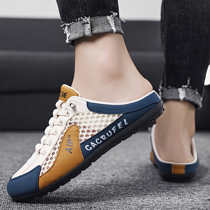 Mens Breathable Slip-On Shoes slippers - Lightweight, Non-Slip, Elastic Band Closure, Fabric Upper, EVA Insole, PVC Sole, Solid Color, Outdoor Walking