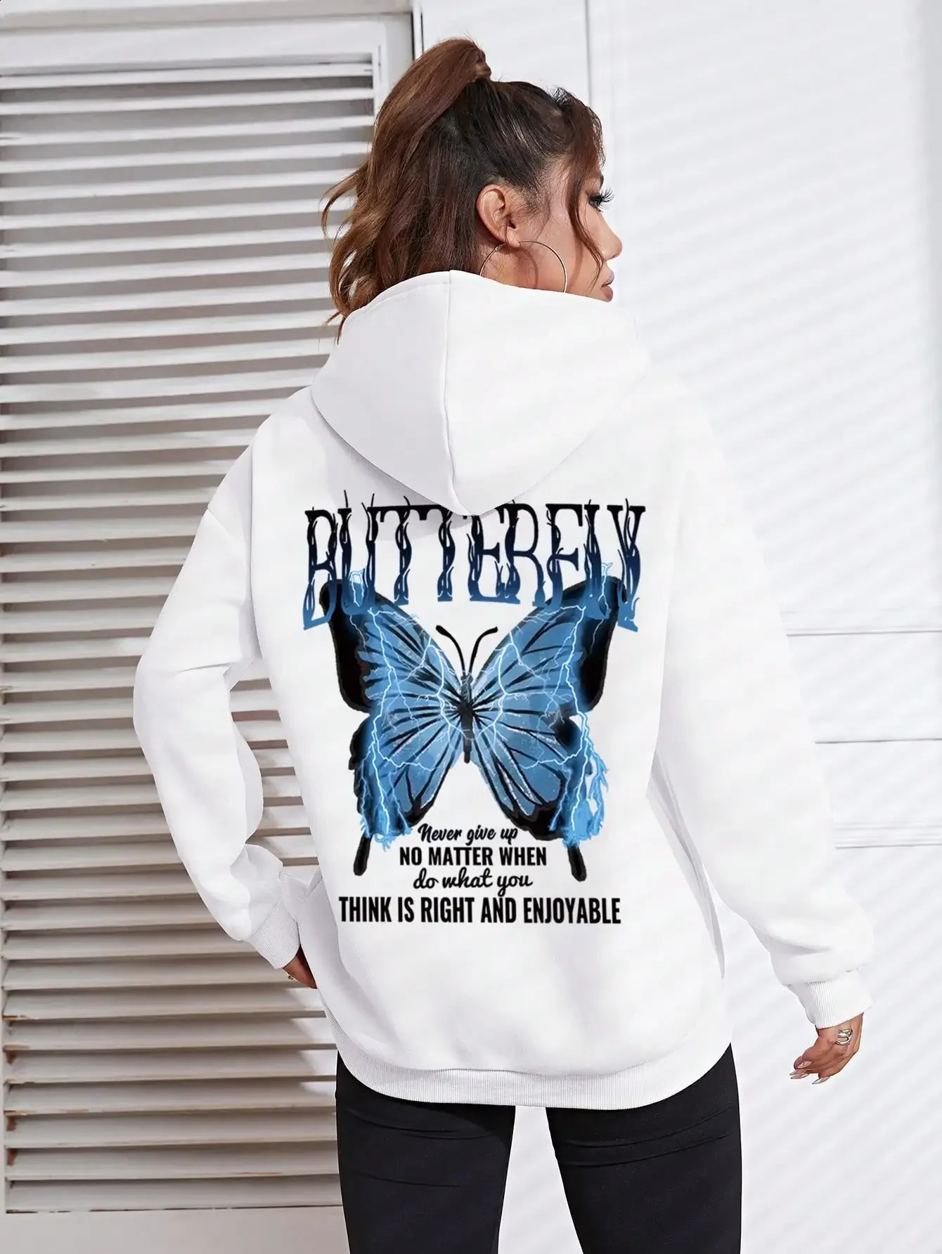 Womens Fashion Casual Trendy Sweater Outdoor Loose Sports Printed Butterfly Hoodie Size S3XL 240827