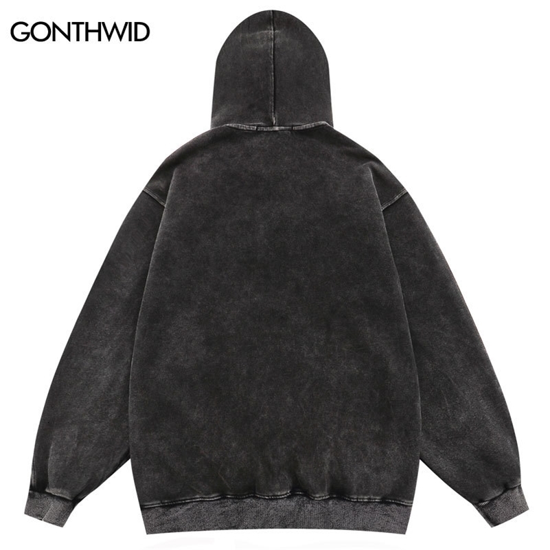 Hip Hop Streetwear Retro Vintage Washed Black Hoodie Sweatshirt Men Embroidery Letter Hoodie Harajuku Hooded Pullover Y2K 240828
