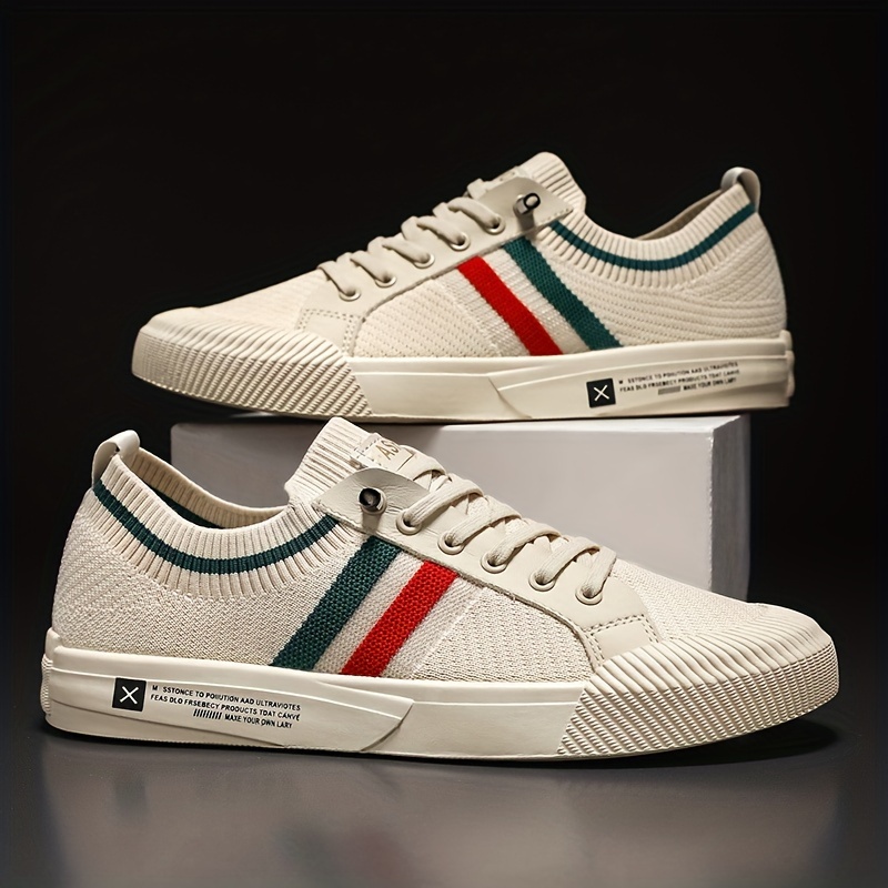 Men's Woven Color Block Lace Up Low Top Sneakers For Outdoor Activities, All Seasons