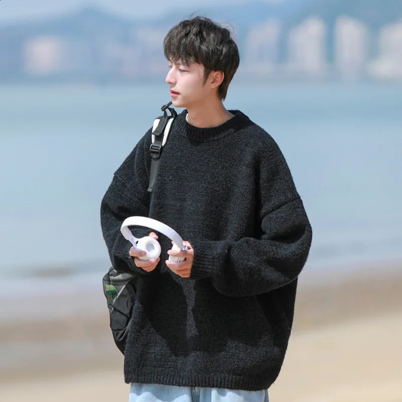 Simple Sweater Mens Solid Comfortable Loose Japanese Preparatory Style Basic Spring/Summer Elasticity Temperature Fashionable O-neck Ins 240829