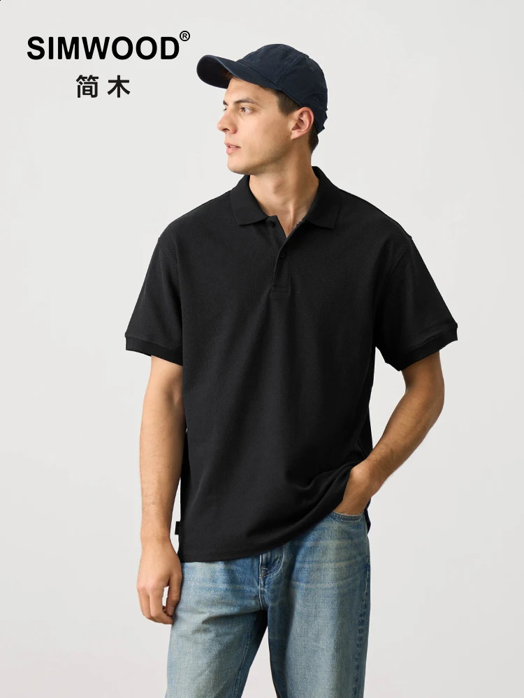 summer oversized 300gsm Pique Sorona fabric polo shirt mens plus size breathable top 240829