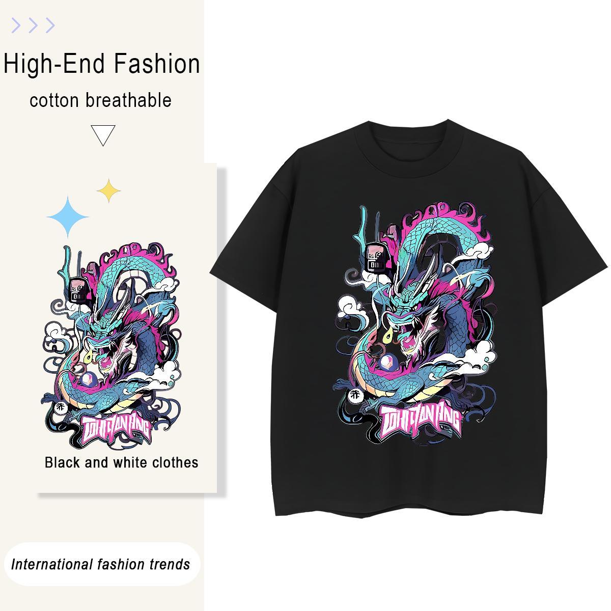 2024 Casual Womens T Shirts 230g Cotton Breathable Casual Sport Cloud Dragon Woman Tshirt Comfortable White Plus Size Clothings