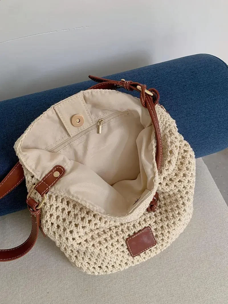 Knitted Hollow Out Womens Bucket Shoulder Bag Large Capacity Female Beach Crossbody Bags Seaside Travel Ladies Tote Handbags 240828Z