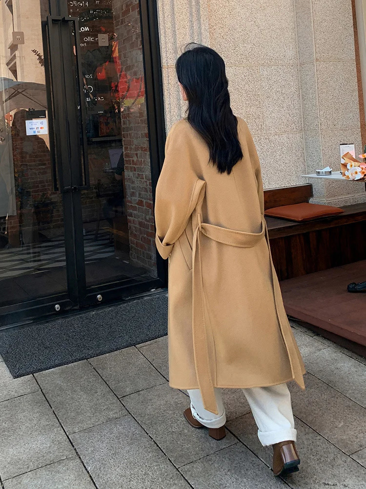 CAIXINGLE 801 Fashion Classic 10% Pure Cashmere Reversible Wool Coat Womens Long Wool Coat Autumn/Winter Windproof 240828
