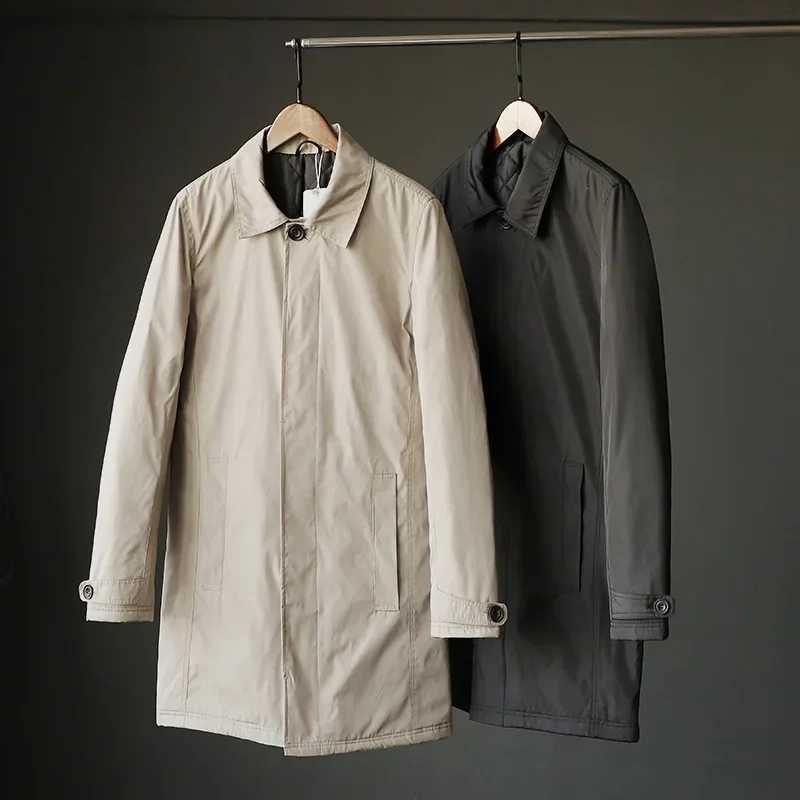 Men's Trench Coats Mens Cloth2022 waterproof and tear resistant autumn and winter Japanese style quilted warm mens mid length trench coat J240824