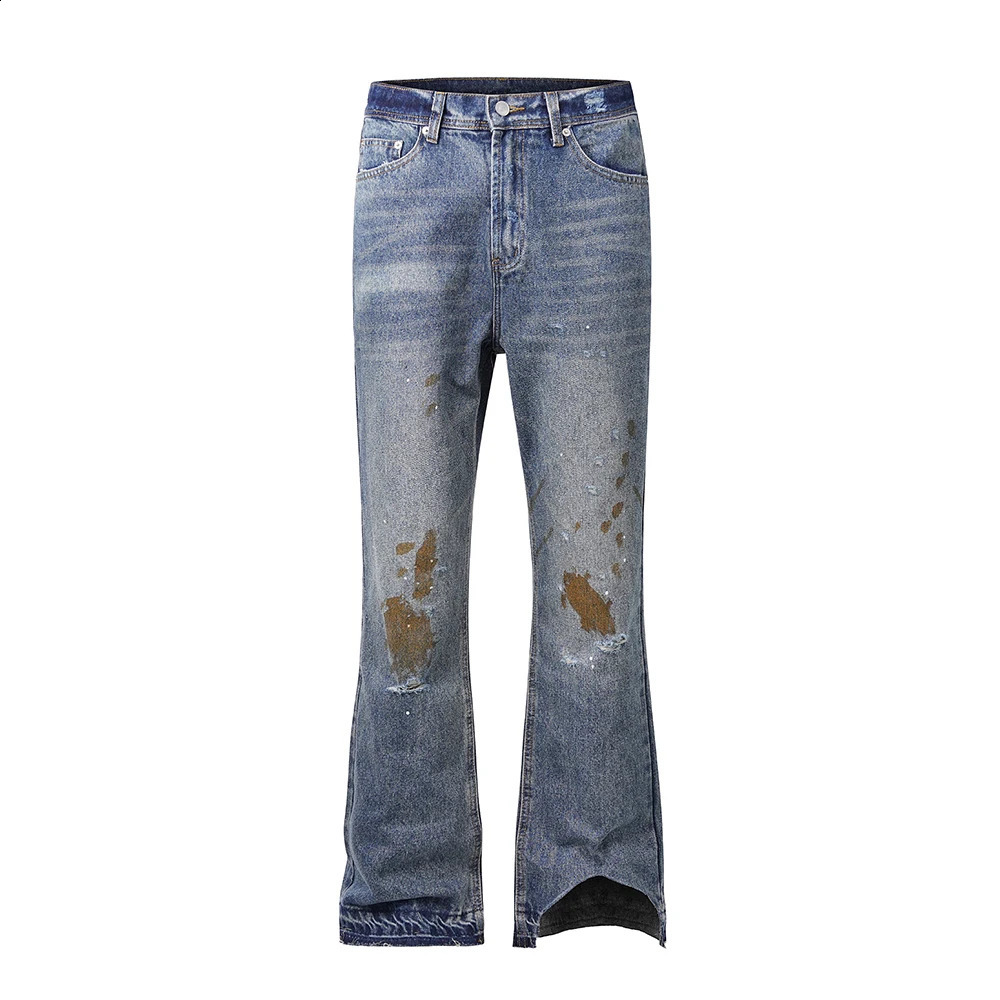 Irregular Feet Hole Ripped Distressed Blue Jeans Pants for Men and Women High Street Washed Frayed Casual Baggy Denim Trousers 240826Z