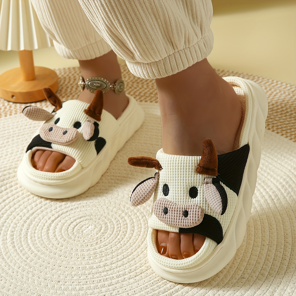 Kawaii Cartoon Linen Slippers - Soft, Breathable, Non-Slip, Mute, Comfortable Slip-On Shoes with Linen Sole - Perfect for Indoor, Outdoor, and Casual 