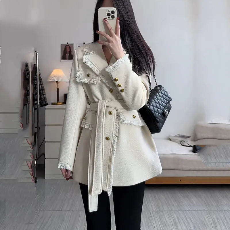 womens Korean tweed suit jacket Little perfume Autumn winter warm pad jacket Thick womens casual wool trench coat 240828