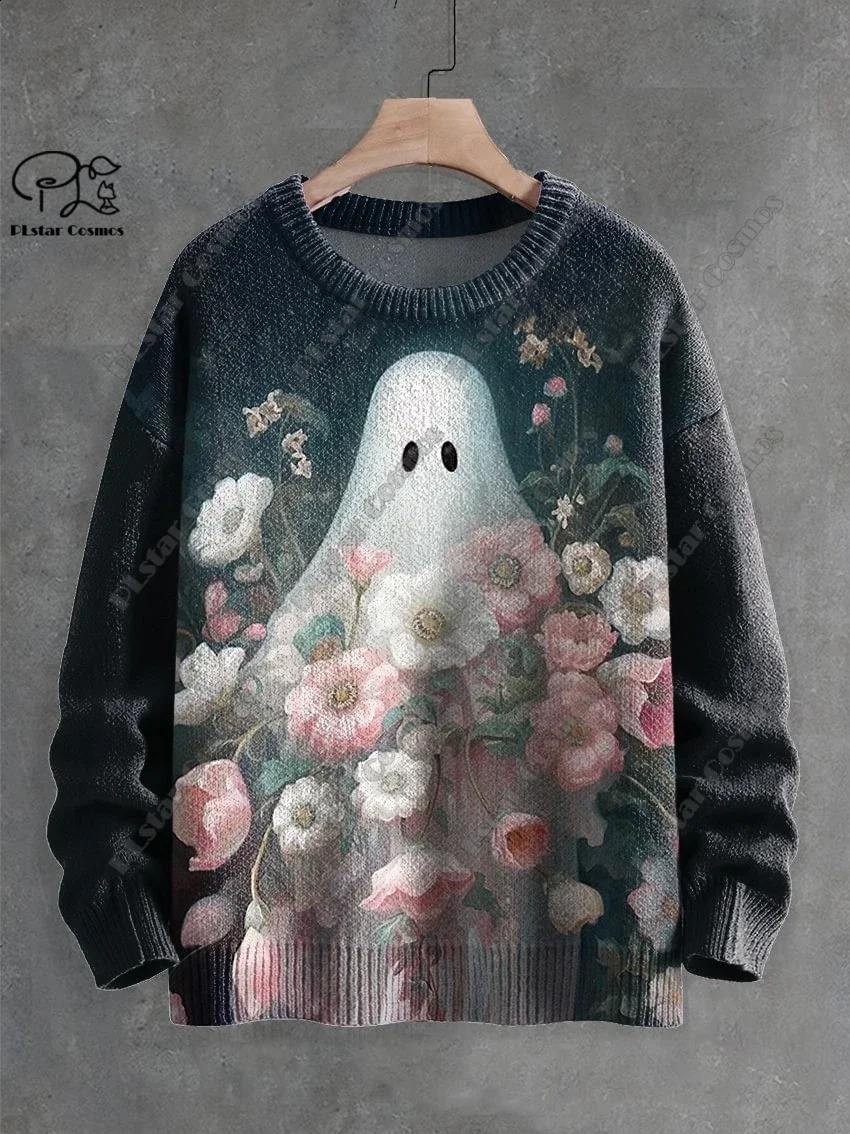 3D Printing Halloween Custom Series Horror Ghost Skull Witch Black Cat Pattern Ugly Sweater Street Casual Winter Sweater W-5 240829