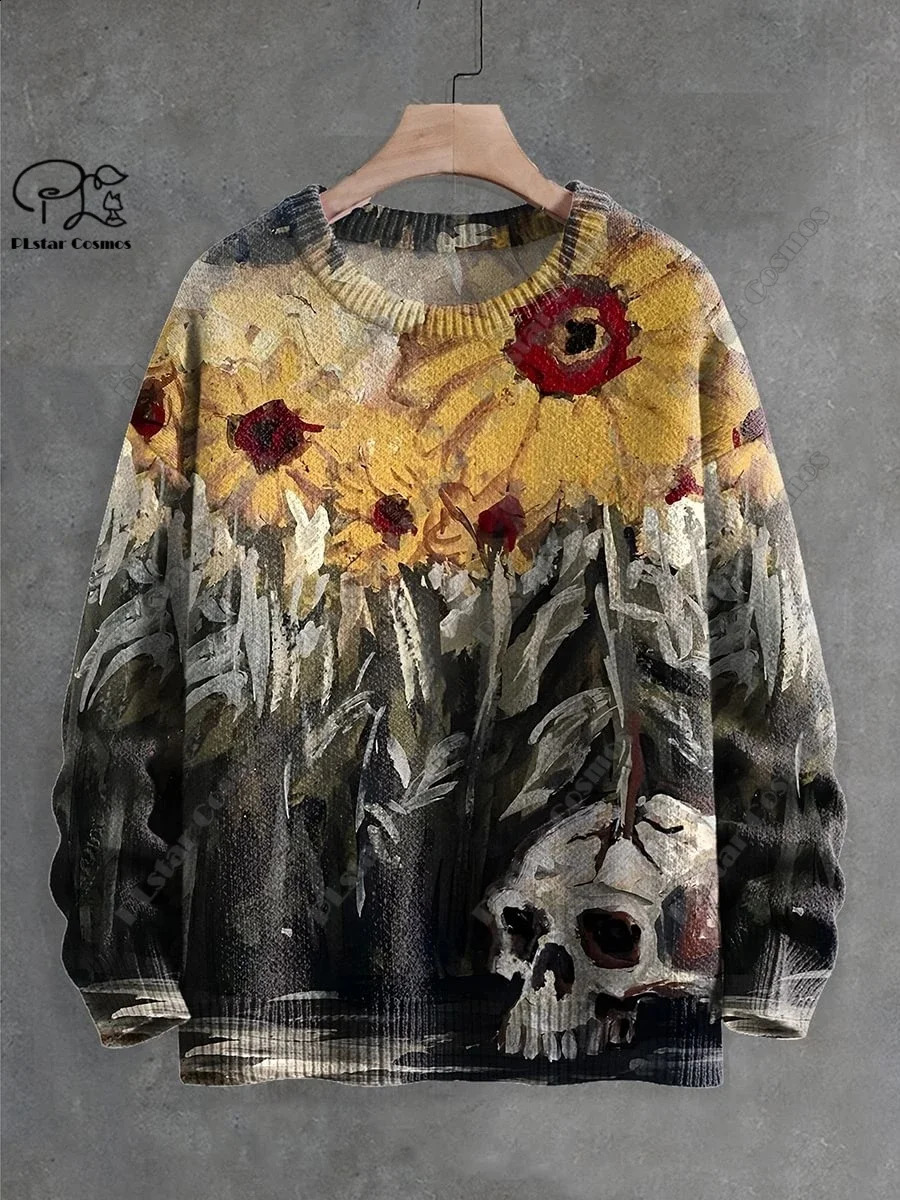 3D Printing Halloween Custom Series Horror Ghost Skull Witch Black Cat Pattern Ugly Sweater Street Casual Winter Sweater W-5 240829