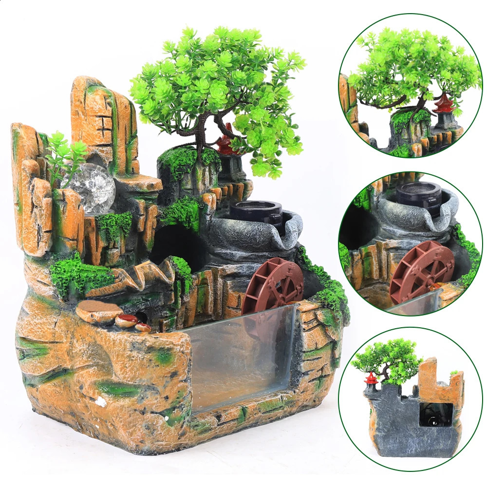 Desktop Fountain Waterfall Resin Fountain Decoration Home Office Decoration 240828
