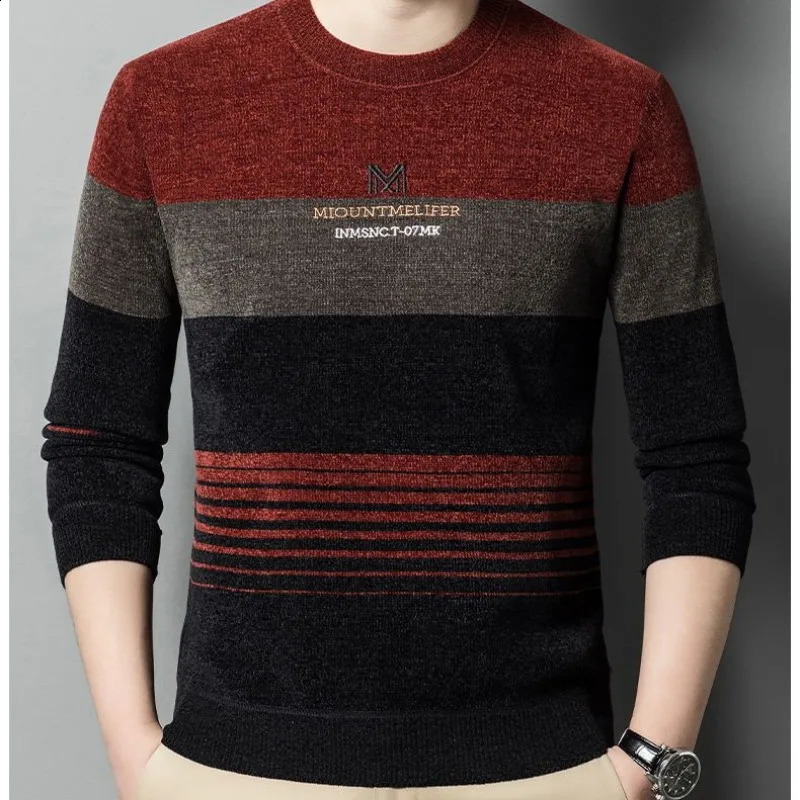 Mens autumn solid round neck letter embroidered long sleeved sweater knitted casual office womens top 240829