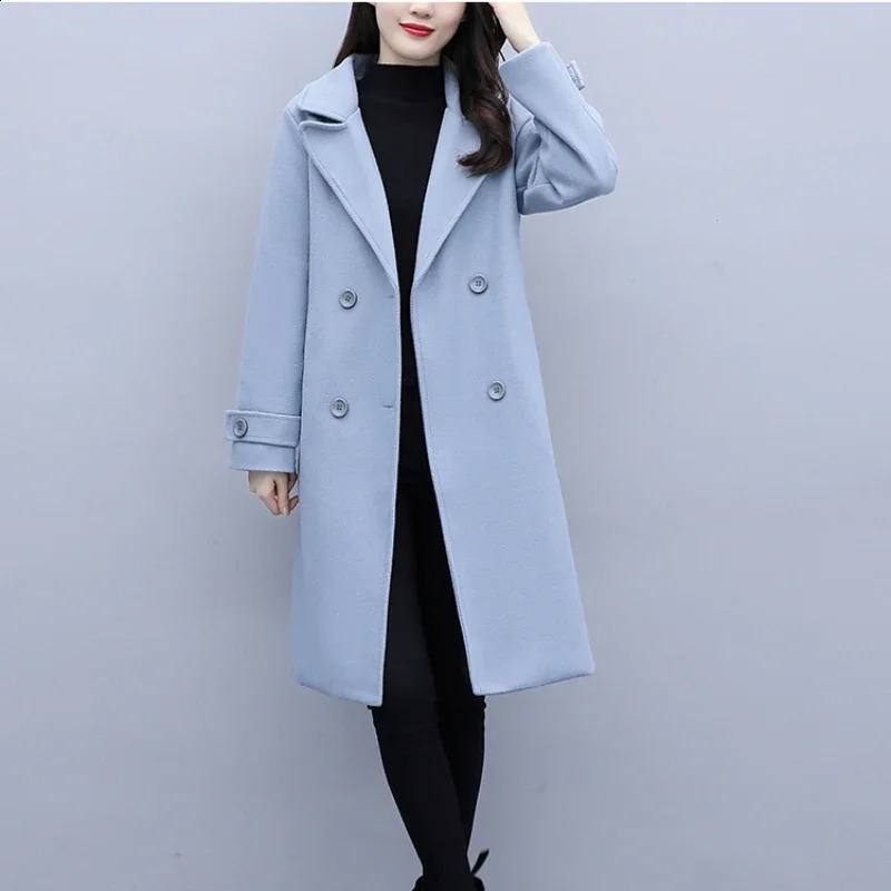 Womens Wool Coat Korean Edition Set Collar High end Hepburn Style Coat Womens Elegant Edition Wool Coat 240828