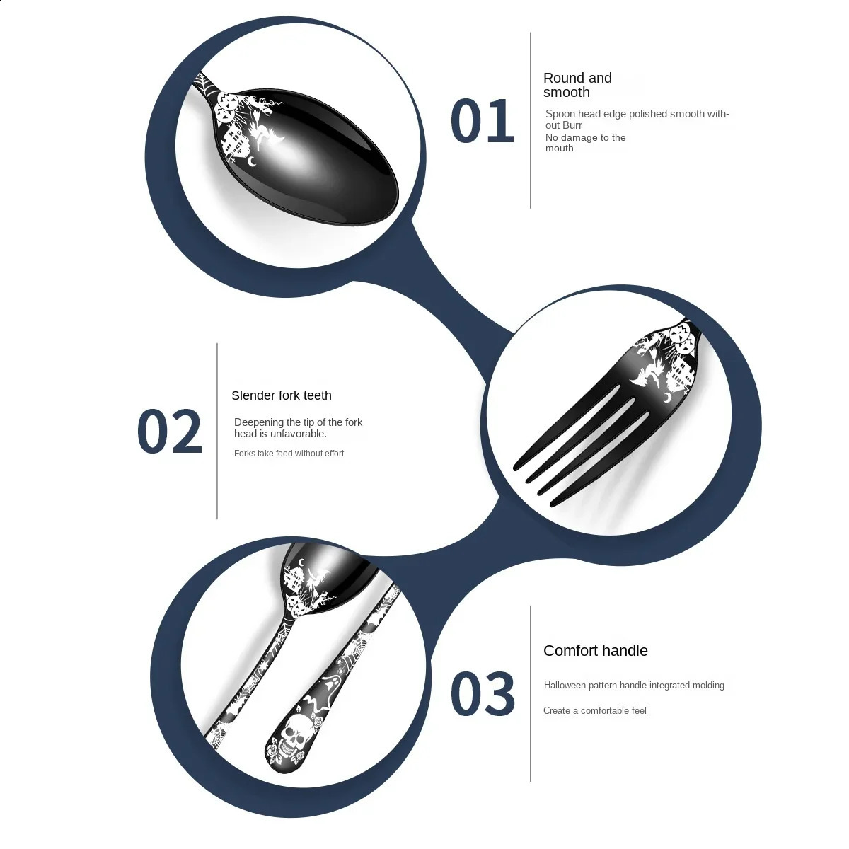 Halloween themed stainless steel tableware Western knife fork and spoon set skull patterned tableware set 240829