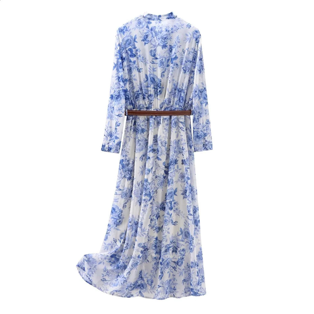 Zach Ailsa Summer Womens Fashionable Elegant Simple Vneck Long sleeved Dress with Layered Printed Slim Fit 240828