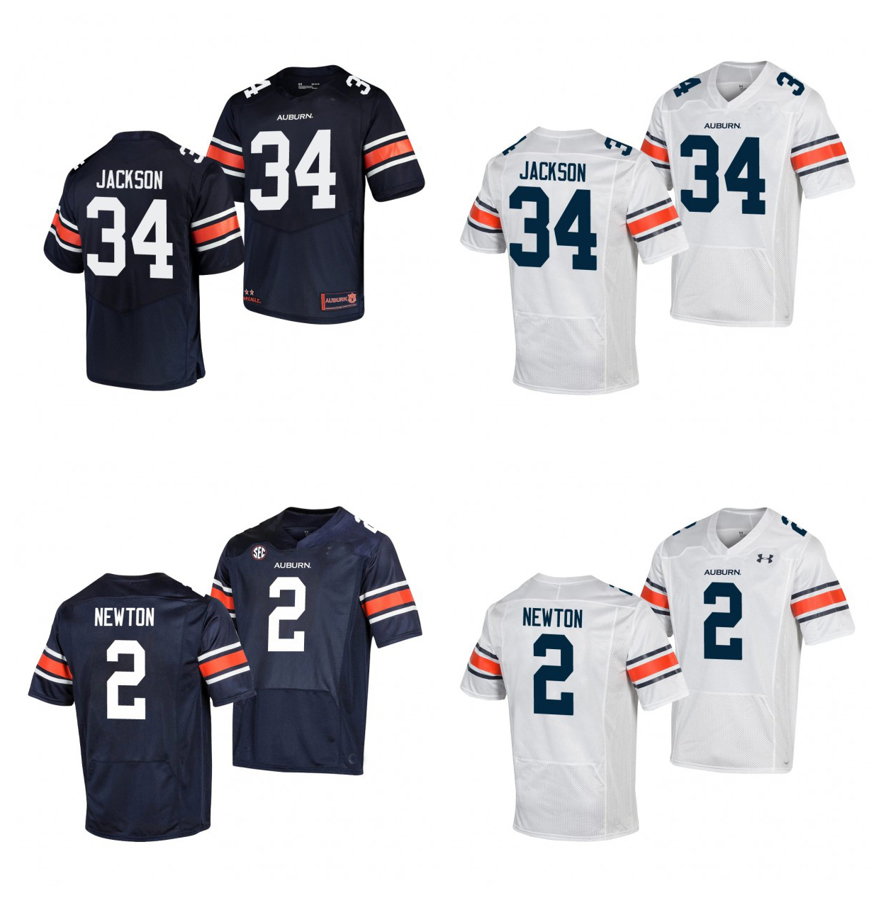 Auburn Tigers Bo Jackson Cam New ton College Football Jersey White Blue Size S-3XL