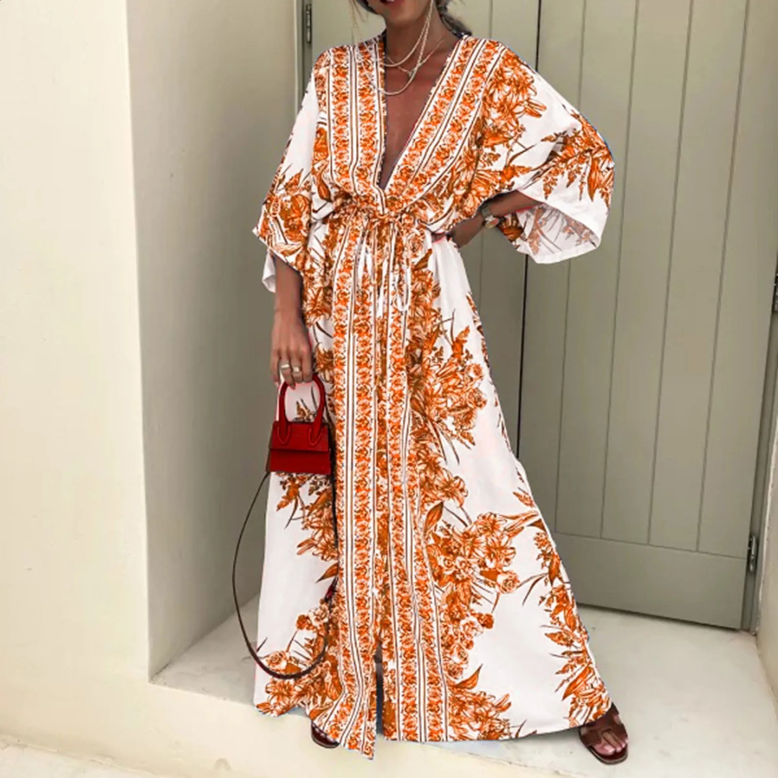 Womens Wedding Dress Guests Bohemian Printed Half Sleeve Fashion Japanese Kimono Retro Clothing 240829