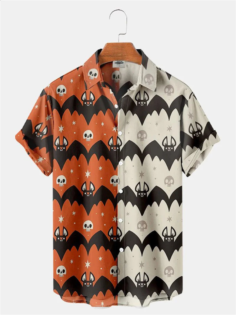 Mens Fashion Halloween Shirt Summer Cute Style Mens Clothing Party Holiday Mens Top Pumpkin Head Printed Mens Short sleeved Shirt 240829
