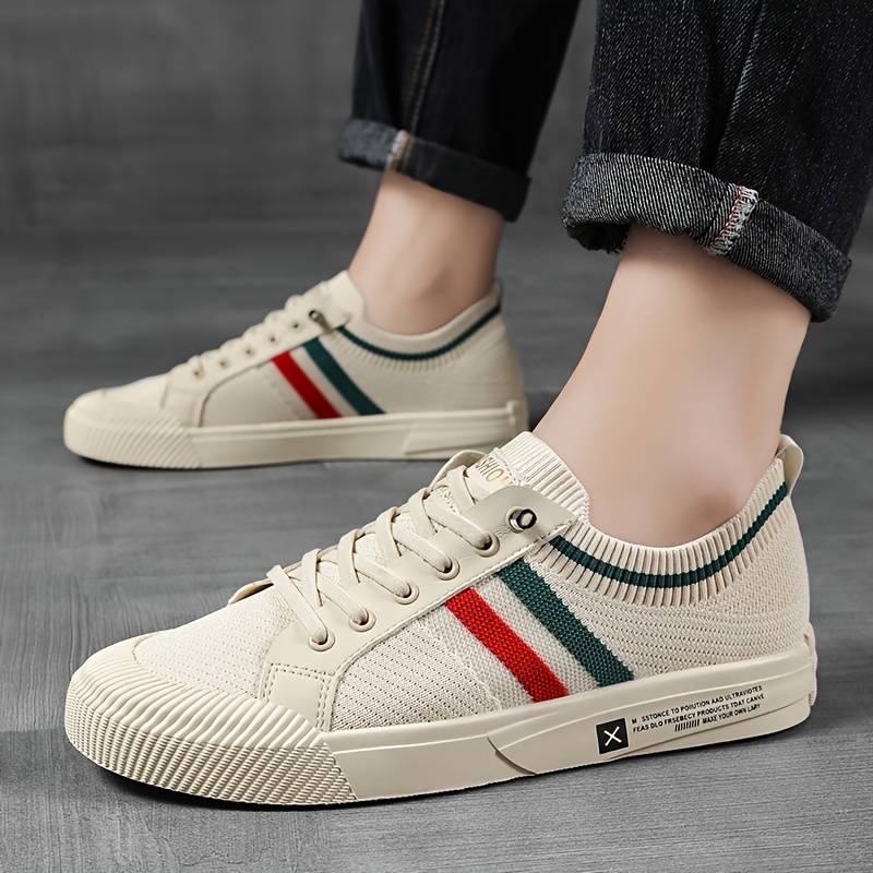 Men's Woven Color Block Lace Up Low Top Sneakers For Outdoor Activities, All Seasons