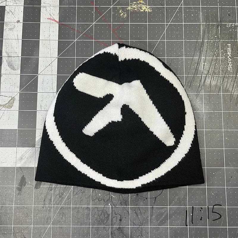 Aphex Twin Wen Hat Mens Knitted Bean Hat Y2k Street Clothing Winter Fashion Plow Kpop Retro Gothic Warm Hip Hop Unisex Style X250212